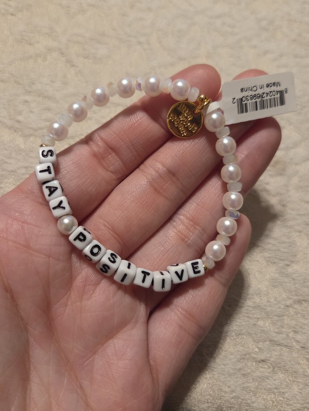 Little Words Project 'Stay Positive' Pearl Bead Bracelet